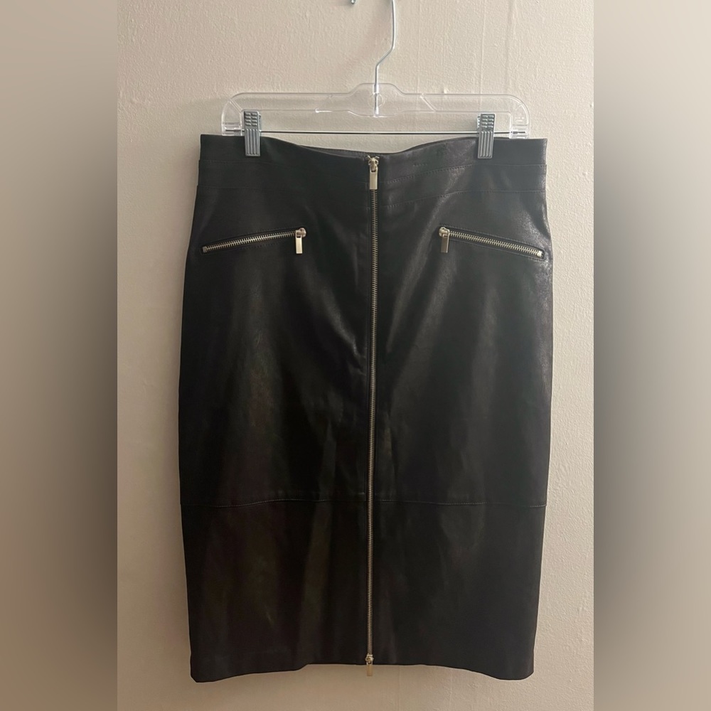 Conrad C Collection Dark Brown Faux Leather Pencil Skirt Size 10